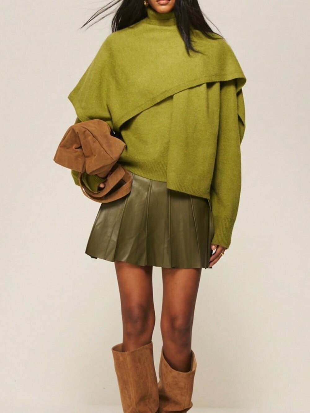 Green Casual Women's Shawl Collar Long Sleeve Sweater